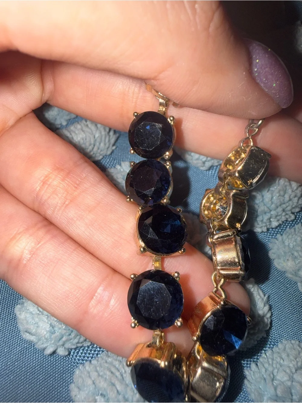 Gold-Tone Bracelet with Deep Blue Faceted Stones